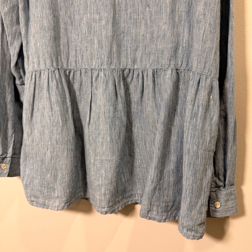 Linen Lagenlook Button Front Peplum Blouse (M) Long Sleeve Cottagecore Boho - Picture 11 of 13